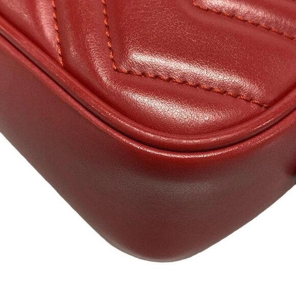 Auth GUCCI GG Marmont 448065 Red Leather Shoulder Bag - Picture 3 of 16
